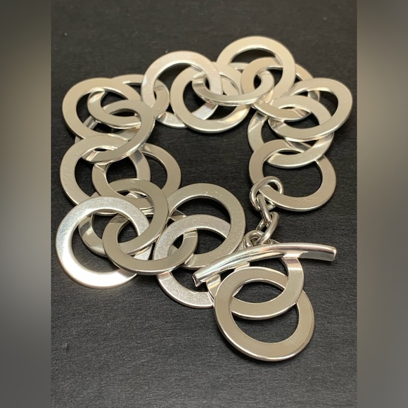 Silpada RARE VHTF Sterling Silver INTERLOCKING DISC Toggle Closure Bracelet 8.5” - Picture 2 of 8